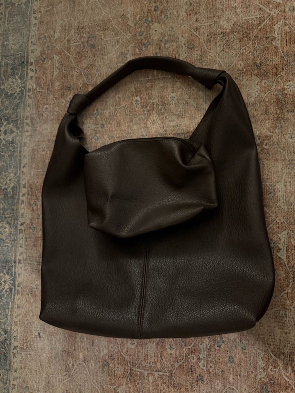 Anthropologie Dark Brown Pebbled Leather Hobo Bag + Pouch - Picture 3 of 3
